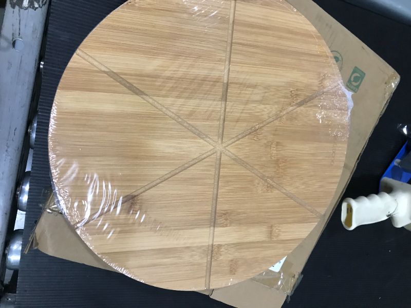 Photo 1 of Bamboo Pizza Board with Large Knife – Wood Pizza Peel – 13.5-inch Pizza Cutting Board Set for Uniform Slices – Steel Sharp Blade with Cover – Double-Sided Wooden Cutting Board
