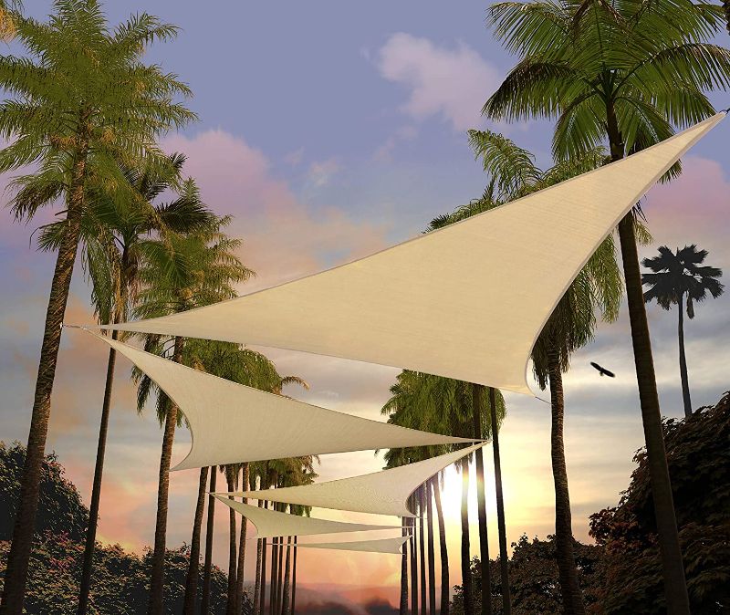 Photo 1 of Amgo 22' x 22' x 22' Beige Right Triangle Sun Shade Sail Canopy Awning Shelter Fabric ATNAPT22 - UV Block UV Resistant Heavy Duty Commercial Grade - Outdoor Patio Carport - (We Customize)
