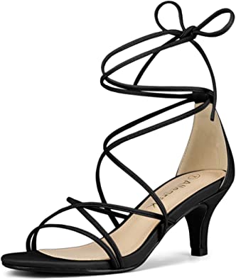 Photo 1 of Allegra K Women's Strappy Kitten Heel Lace Up Sandals, 7.5