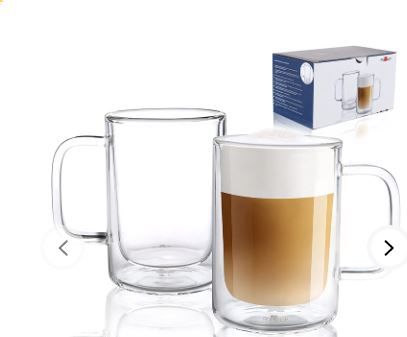 Photo 1 of Aquach Double Wall Glass Coffee Mug 12 oz, Large Clear Glass Cup with Handle Set of 2, Insulated Tea Mugs, Water Cups, Juice Cups, Milk Cups
