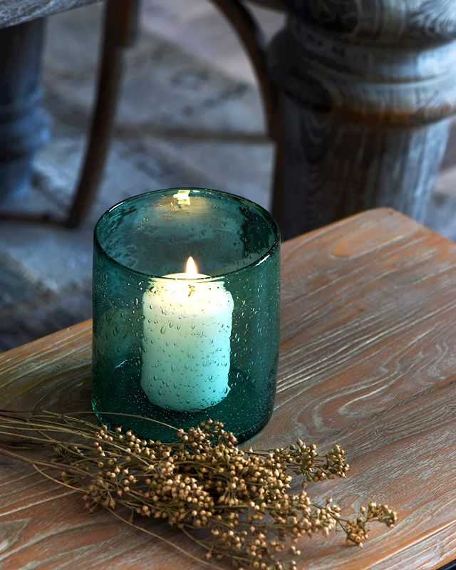 Photo 1 of ARIAMOTION Glass Candle Holders for Pillar Green Bubble Hurricane Vase Table Decor Centerpiece Home Kitchen Cylinder 6 inch Height 5.5 inch Diam

