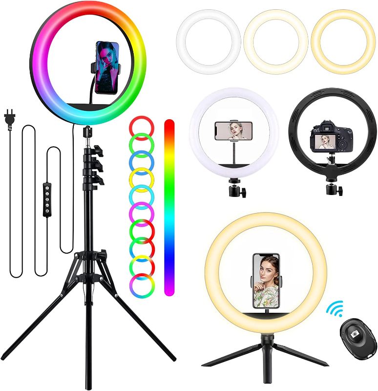 Photo 1 of 10'' RGB Selfie Ring Light with Stand & Phone Holder, HLTJAN Circle Light with 18 Light Modes & 12 Brightness Level & Wireless Remote Shutter for Live Stream/Instagram/YouTube Video/TikTok/Makeup