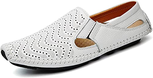 Photo 1 of Asifn Men's Perforated Leather Driving Loafer Breathable Comfort Walking Boat Shoes Flat Slippers Outdoor Moccasin, 10.5