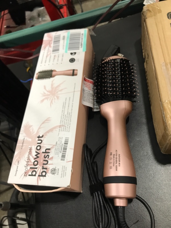 Photo 2 of Adagio California Blowout Brush: 2-in-1 Hot Air Brush Styler and Dryer - Negative Ion Round Brush - Hair Dryer Brush with Straightener Function - Hair Styling Tools for Women… (3-inch, Rose Gold)