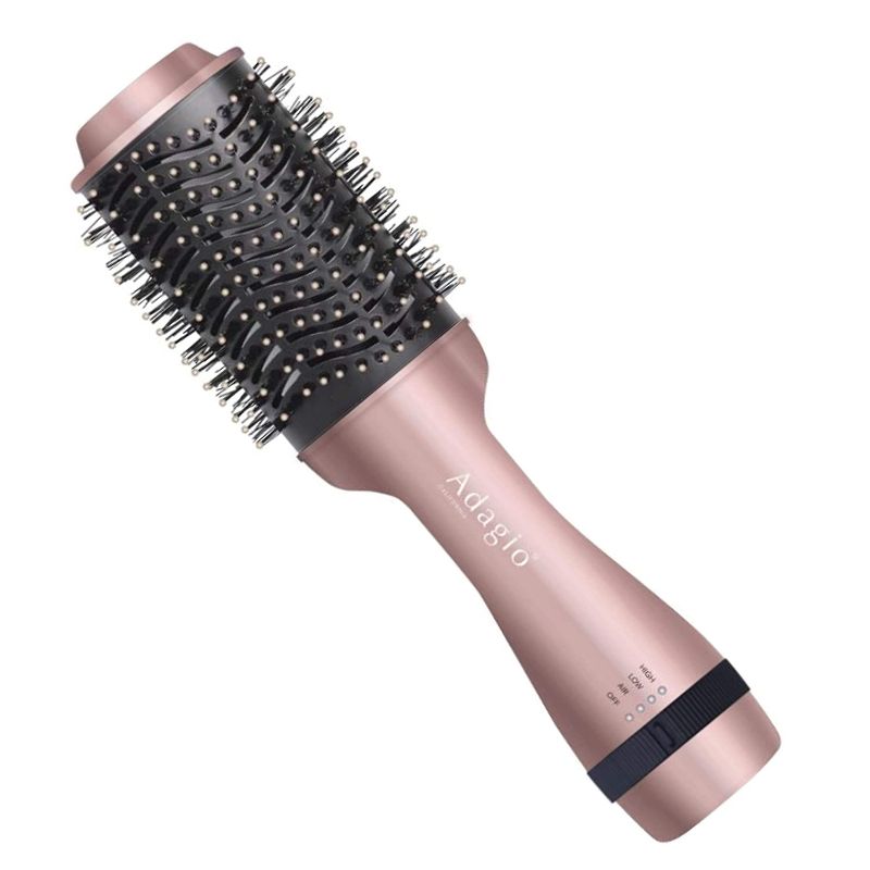 Photo 1 of Adagio California Blowout Brush: 2-in-1 Hot Air Brush Styler and Dryer - Negative Ion Round Brush - Hair Dryer Brush with Straightener Function - Hair Styling Tools for Women… (3-inch, Rose Gold)