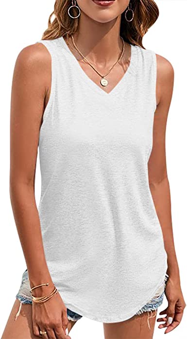 Photo 1 of Aiopr Women's Tank Tops V Neck Summer Sleeveless Shirts Sexy Loose Fit Solid Color Top, 2XL