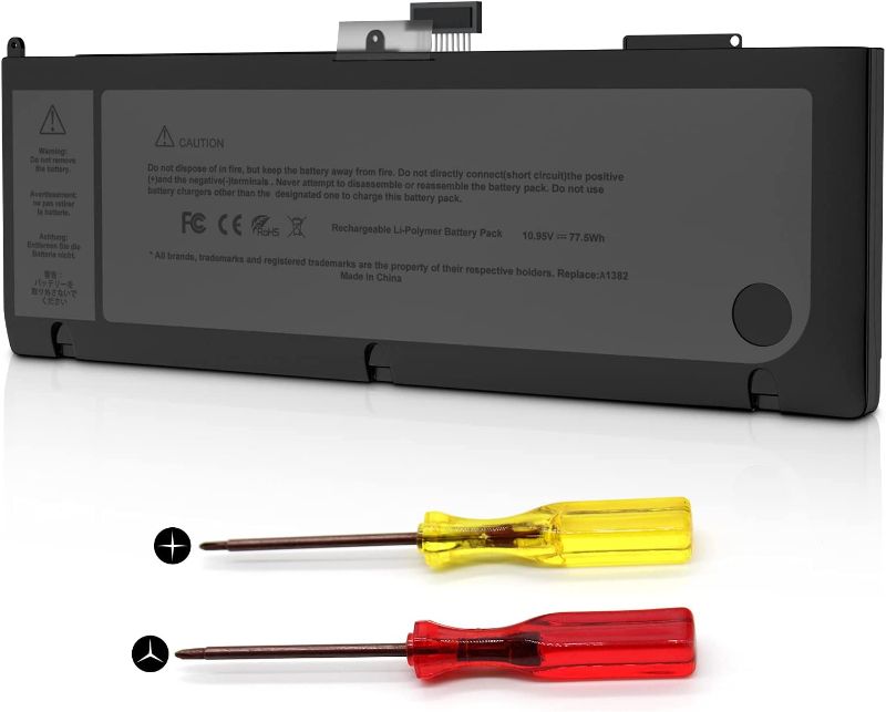 Photo 1 of A1382 A1286 Battery (2011, 2012) -TECHOWL Replacement Battery for MacBook Pro 15 inch(Early/Late 2011, Mid 2012 Version) Fit for MacBookPro8,2 9,1 A1286 Battery [10.95V/77.5Wh]