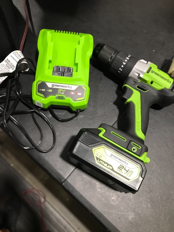 Photo 2 of ***SOLD FOR PARTS***24-Volt Battery Cordless Brushless 1/2 in. Hammer Drill with 4.0 Ah USB Battery and Charger