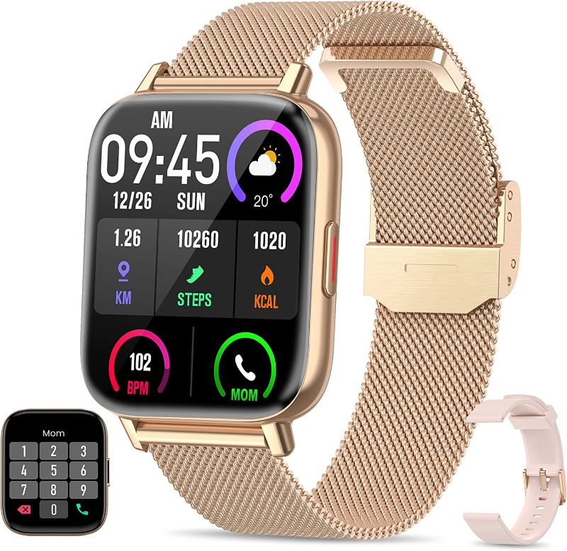 Photo 1 of Smart Watch(Answer/Make Call), 2022 Newest 1.69'' HD LCD Bluetooth Smart Watches for Women for Android iPhone with Stainless Band, Fitness Tracker Watch with Heart Rate/SpO2/Sleep Monitor, Gold