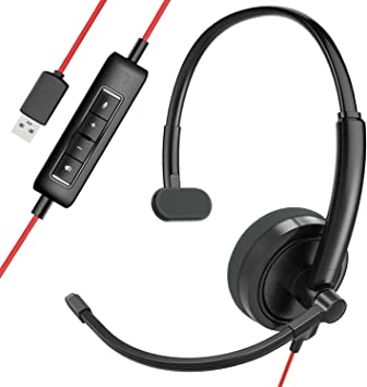 Photo 1 of USB Headset, HROEENOI PC Headset with Noise Cancelling Microphone for Laptop, Wired in-Line Controls Headphones with Volume & Mic Mute for Zoom, Skype, Office, Call Center, Home