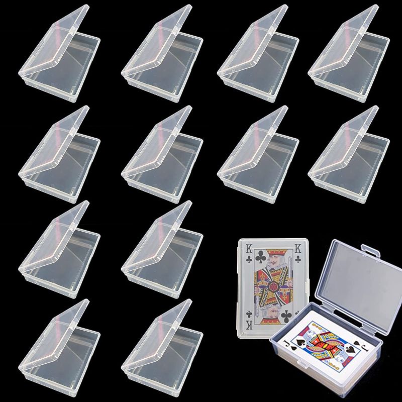 Photo 1 of 12 Pieces Playing Card Deck Plastic Boxes Poker Gaming Play Card Holder Empty Storage Organizer Clear Business Trading Card Case for Storing and Organizing Supplies