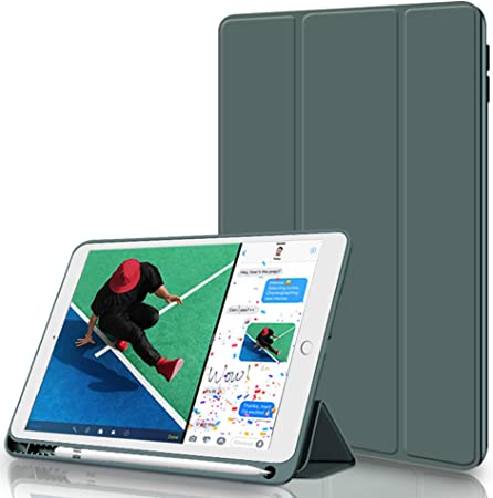 Photo 1 of kenke iPad 9.7 2018/2017 Case with Pencil Holder, Auto Wake/Sleep Smart Cover with Trifold Stand, Soft TPU Back Cover, Lightweight Shockproof Case for iPad 9.7 inch 6th/5th Generation, Dark Green