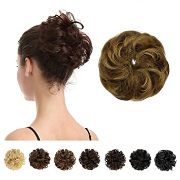 Photo 1 of 100% Human Hair Bun, BARSDAR Messy Bun Scrunchies Ponytail Extensions Curly Hair Bun Hair Piece for Women/Kids Tousled Updo Donut Chignons?Brown mix Blonde?2 PACK 