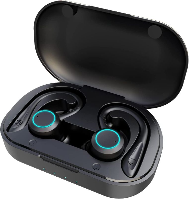 Photo 1 of APEKX True Wireless Earphones with Charging Case IPX 7 Waterproof Over Ear Bluetooth Headphones Built-in Mic Deep Bass Headset for Sport Running - Black