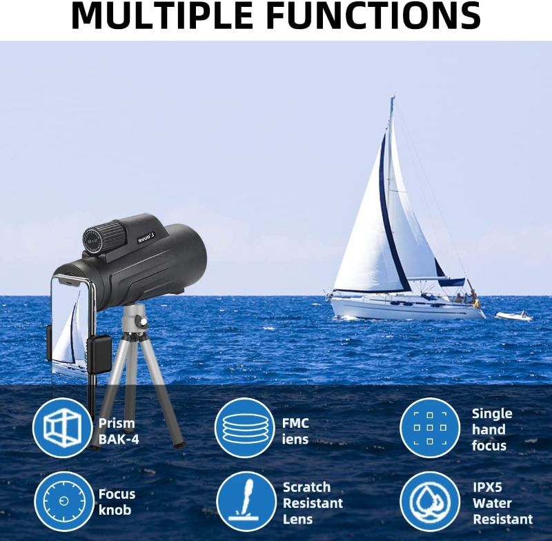 Photo 1 of 12x50 Monocular Telescope with Smartphone Adapter, Upgraded Tripod, Hand Strap-High Power Monocular with Clear Low Light Vision for Star Watching,Monoculars for Adults Kids