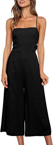 Photo 1 of ANRABESS Women's Summer Sleeveless Spaghetti Strap Tie Back Dressy High Waist Wide Leg Jumpsuit Rompers Pockets - size medium 