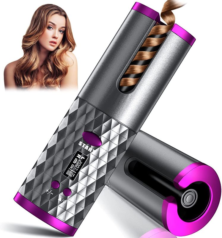 Photo 1 of Automatic Curling Iron, Cordless Auto Hair Curler, Ceramic Rotating Hair Curler with 6 Temps & Timers, Portable Rechargeable Curling Wand, Auto Shut-Off, Fast Heating Iron for Styling