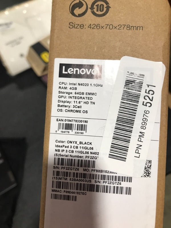 Photo 5 of Lenovo IdeaPad 3 11 Chromebook 11.6" Laptop, 11.6" HD (1366 x 768) Display, Intel Celeron N4020 Processor, 4GB LPDDR4 RAM, 64GB eMMC Storage, Intel UHD Graphics 600, Chrome OS, , Onyx Black