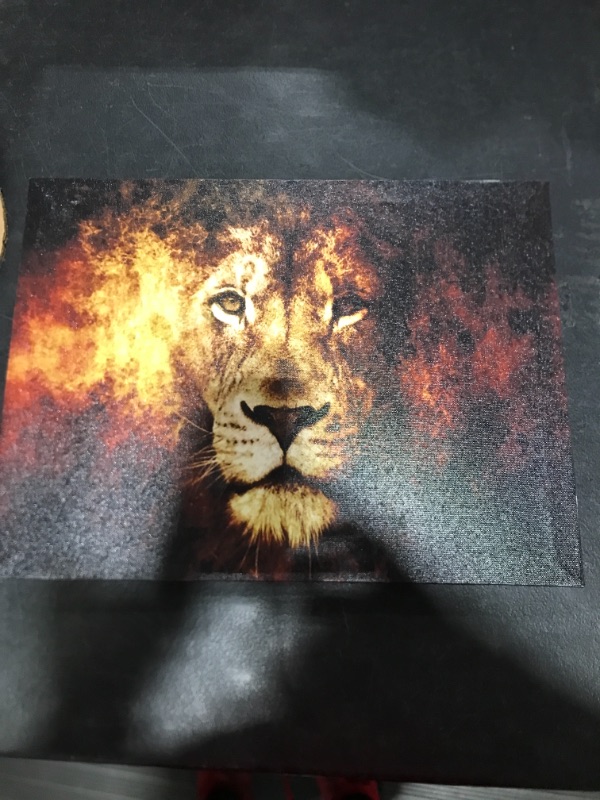 Photo 2 of Animal Poster Lion Head Portrait Orange Flame Canvas Painting Wall Art Posters and Prints Office Living Room Bedroom Home Decoration