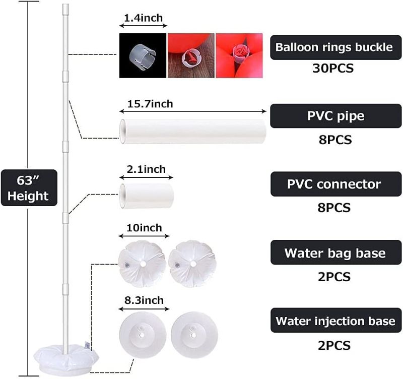 Photo 1 of Balloon Column Kit, 5 feet Balloon Stand Tower with Base Pole PVC Pipe & Balloon Sticks Rings for Weddings Birthday Christmas Party Decorations, 2 Set