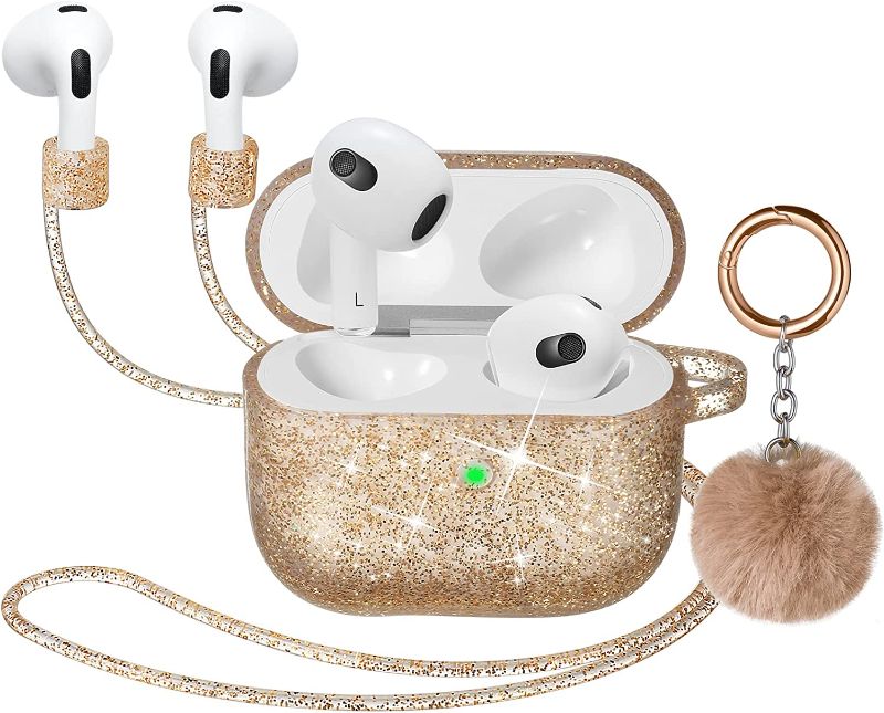 Photo 1 of Airpods Case, DMMG Airpods 3 Case Cover Silicone Skin for Girls Women,AirPods Protective Cute Bling Glitter Case with Fluff Ball Keychain,Scratch Proof for Airpod 3rd Generation (Rose Gold)