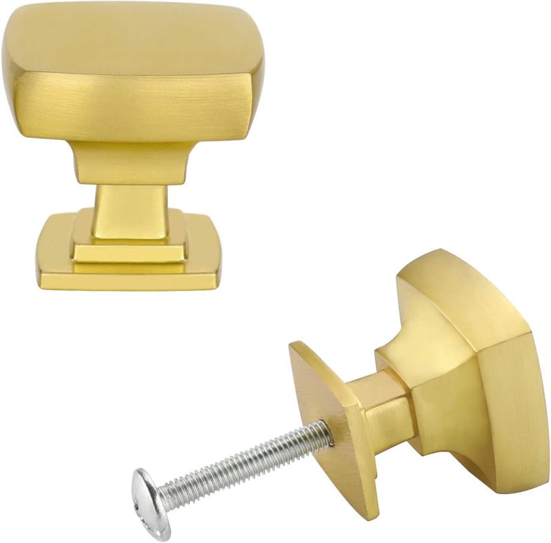 Photo 1 of 10 Pack goldenwarm Gold Drawer Knobs Square Brass Cabinet Knobs Gold Cabinet Hardware - LS9016GD Modern Knobs for Cabinets Kitchen Cabinet Hardware Brushed Brass Knobs Gold Closet Knobs