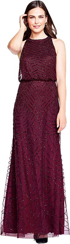 Photo 1 of Adrianna Papell Women's Art Deco Beaded Blouson Dress with Halter Neckline, 2