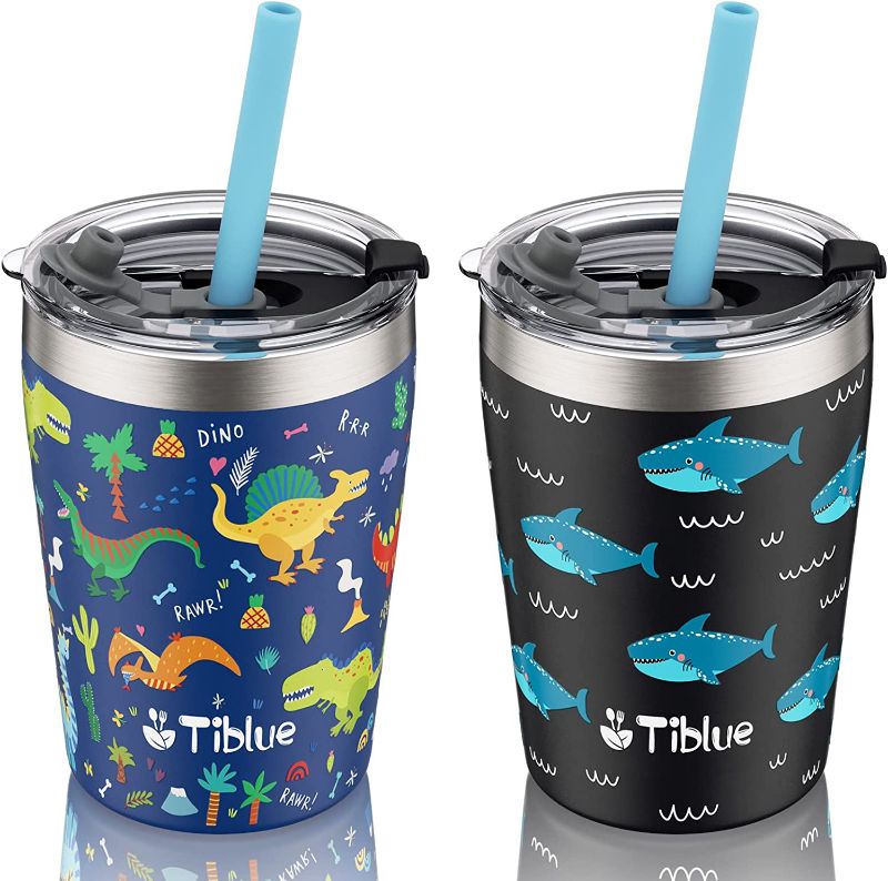 Photo 1 of 8 OZ Kids Cup - 2 Pack Spill Proof Vacuum Stainless Steel Insulated Tumbler for Toddlers Girls Boys - BPA FREE Smoothie Drinking Cup Baby Sippy Cup with Leak Proof Lid & Silicone Straw with Stopper
