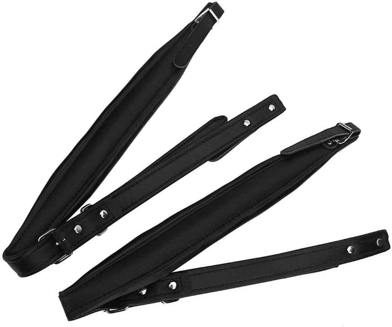 Photo 1 of Black Accordion Straps Leather Soft PU Accordion Straps Padded Harness Strap with Adjustable Buckles for 16-120 Bass Accordions, Pack of 2
