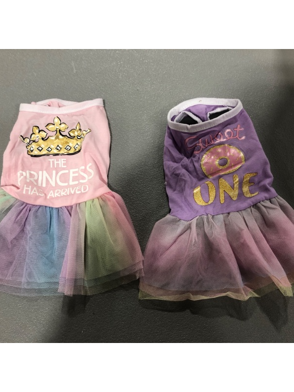Photo 2 of 2 Pcs Girl Dog Dress Shirt Dog Princess Dress with Ruffles Chihuahua Dress Holiday Theme Pet Clothes with Tulle XS Yorkie Clothes Apparel Outfits for Small Girl Dogs Sundress Puppy Cats Dress

