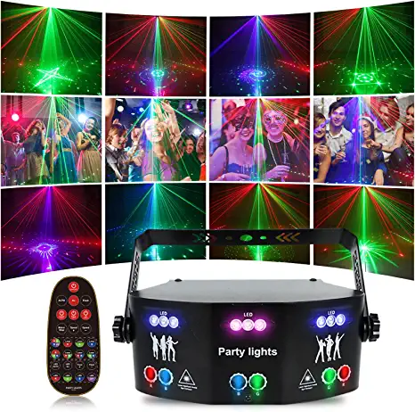 Photo 1 of 15 Lens Party Lights DJ Disco Light RGBW UV Strobe Lighting Effect LED Projector Sound Activated Ravelight Remote Control for Home Parties Karaoke Birthday Wedding Bar?Black)
