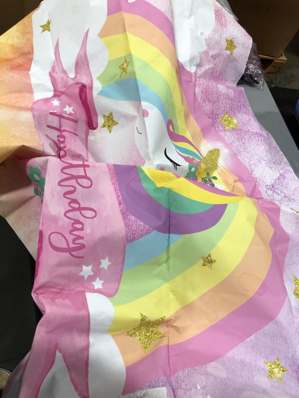 Photo 2 of Avezano Unicorn Birthday Backdrop Pink Rainbow Cloud Unicorn Photography Background 5x3ft Vinyl Unicorn Theme Birthday Party Backdrops