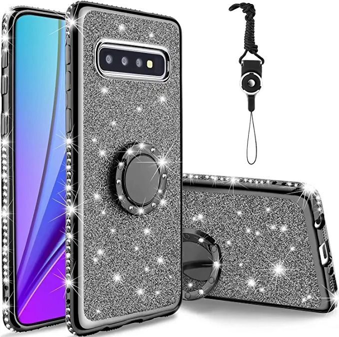 Photo 1 of AKRIL for Samsung Galaxy S10 Plus Case, Cute Bling Glitter Rhinestone Crystal Shiny Sparkle Diamond Protective Cover with Electroplate Plating Bumper Luxury Fashion Case for Galaxy S10+ Plus (Black)
