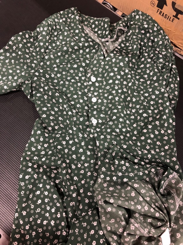 Photo 1 of [Size Unknown] Green with White Flowers Button Down Dress
