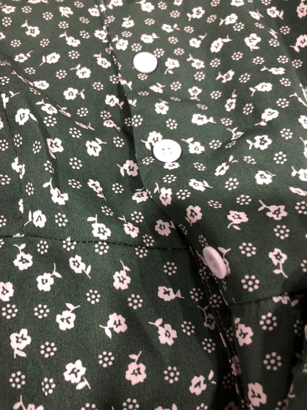 Photo 2 of [Size Unknown] Green with White Flowers Button Down Dress