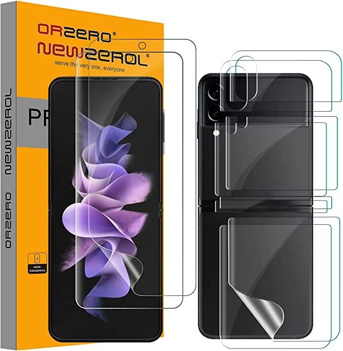 Photo 1 of (2 Sets 8 Packs) Orzero Screen Protector Compatible for Samsung Galaxy Z Flip 3 5G, Premium Quality Soft TPU (Not Glass) Edge to Edge (Full Coverage) High Definition Bubble-Free (Lifetime Replacement)

