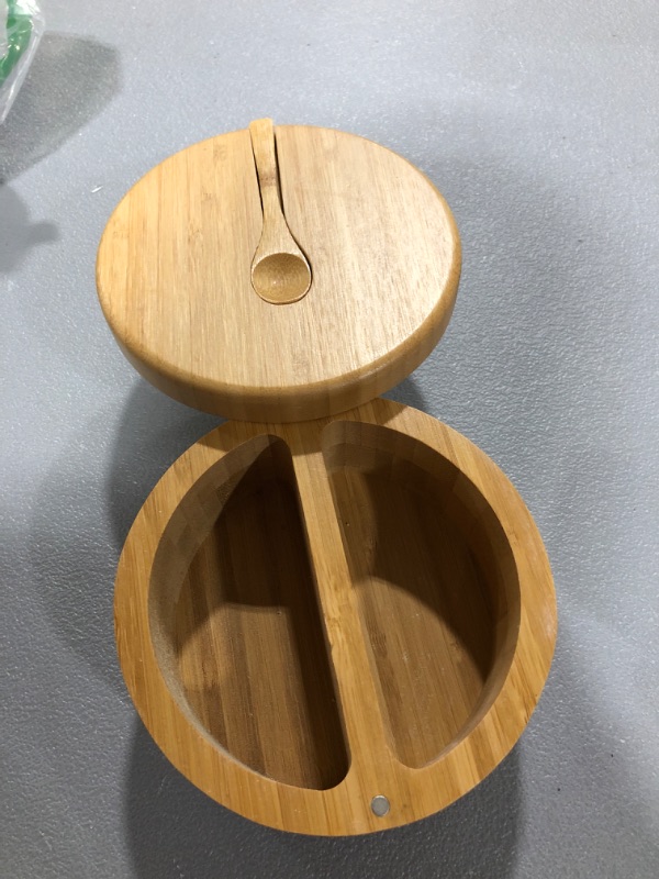 Photo 3 of 2-Compartment Bamboo Salt Cellar with Mini Spoon by HTB