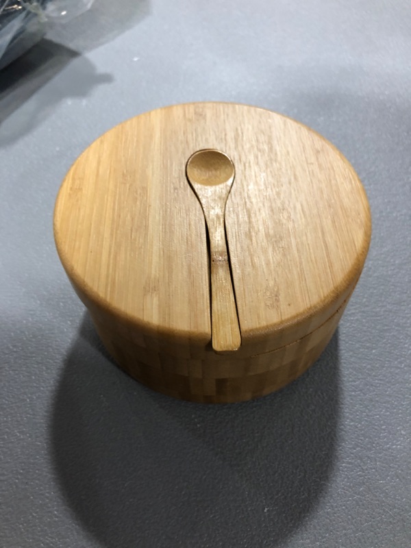 Photo 2 of 2-Compartment Bamboo Salt Cellar with Mini Spoon by HTB