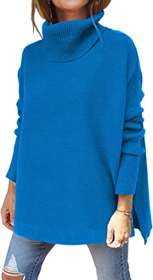 Photo 1 of [Size L] LILLUSORY Women's Turtleneck Oversized Sweaters Batwing Sleeve Spilt Hem Tunic Pullover Sweater Knit Tops