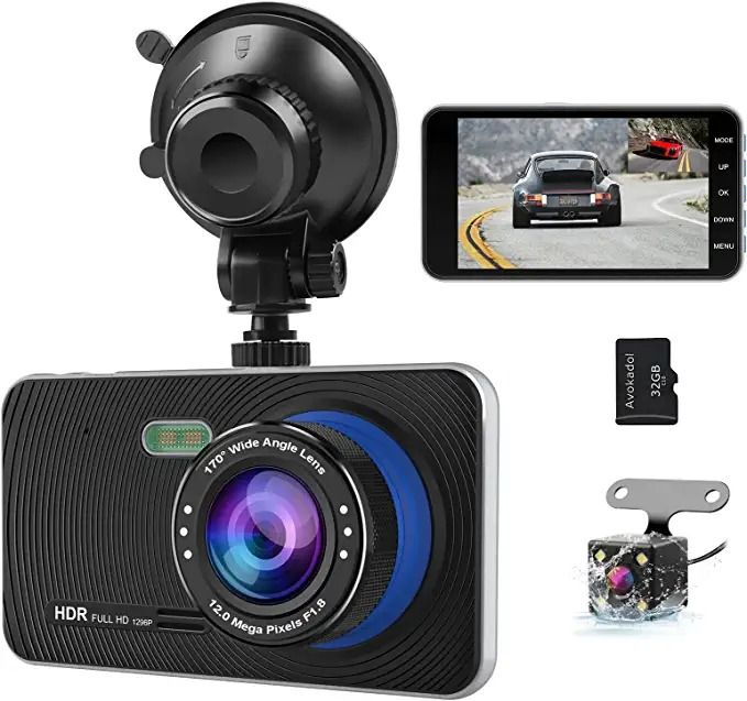 Photo 1 of Dash Cam Front and Rear,Dual Car Camera with 32G SD Card 4''IPS Touch Screen,Avokadol 1080P Dashboard Cam with 170°Wide Angle,WDR G-Sensor/Parking Monitor/Loop Recording/Motion Detection/Night Vision.
