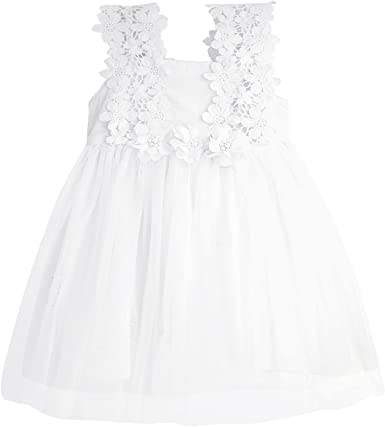 Photo 1 of BGFKS Baby Girl Flower Lace Dress Elegant Princess Toddler Tulle Dress for Wedding Birthday Party.
