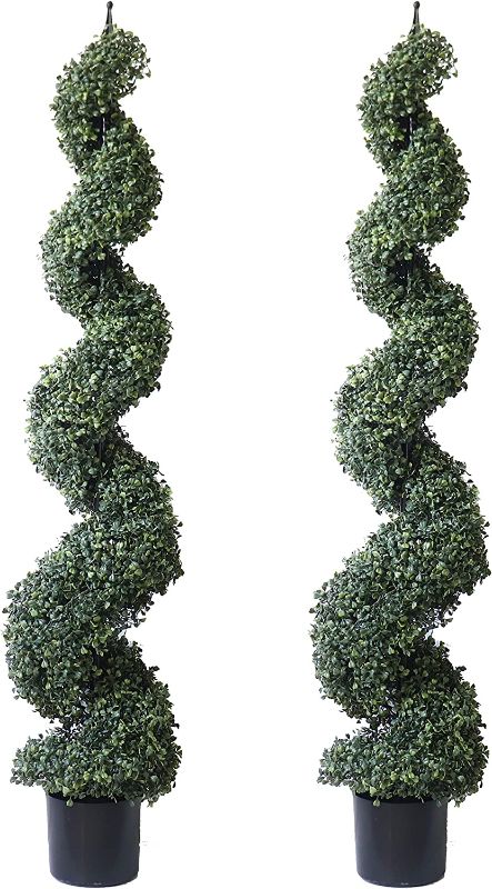 Photo 1 of 48'' Spring Artificial Spiral Boxwood Topiary Tree in Plastic Pot Indoor & Outdoor Use (2 Pack)