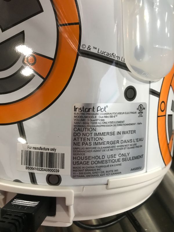 Photo 5 of Star Wars Instant Pot Duo Mini 3-quart Pressure Cooker, BB-8 120V
