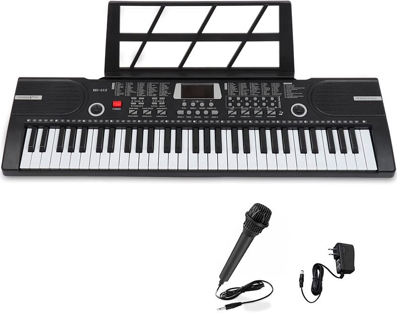 Photo 1 of 61 Keys Keyboard Piano, Electronic Digital Piano with Built-In two Speaker Microphone, With Sheet Stand, Portable Keyboard Gift Teaching for Beginners - Black FOR KIDS 