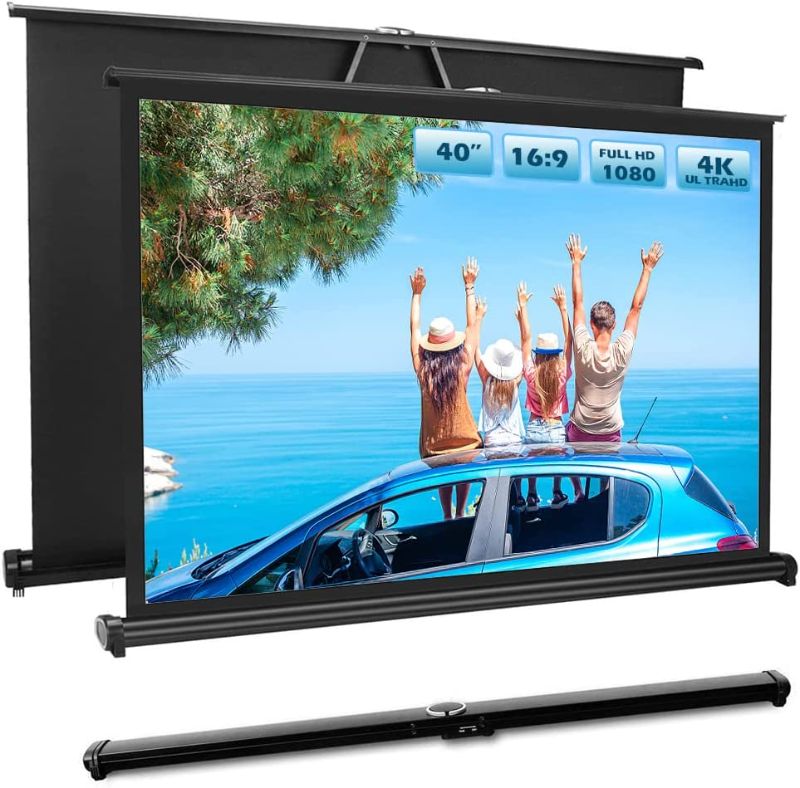 Photo 1 of 40" Inch Portable Projection Screen16:9 Small Retractable Floor Standing Mobile Tabletop Screen with Stand Lightweight Carry & Durable for Schools Meeting Indoor Outdoor
