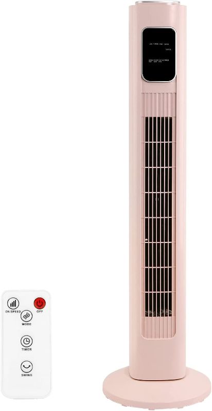 Photo 1 of Antarctic Star Tower Fan Oscillating Fan Quiet Cooling Remote Control Powerful Standing 3 Speeds Wind Modes Bladeless Floor Fans Portable Bladeless Fan for Children Bedroom Home Office (Pink, 35")