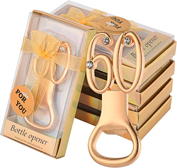 Photo 1 of 24PCS gold 60th bottle opener for 60th birthday favors 60th gold wedding party gifts 60th birthday party souvenirs or decorations for' guests (24, 60)
