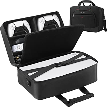 Photo 1 of PS5 Carrying Case - Large Shockproof Travel Case Storage Compatible with Playstation 5 Console Digital/Disc Edition, Large Water Resistant PS5 Bag for Accessories PS5 Controller/Games/Headset - Black
