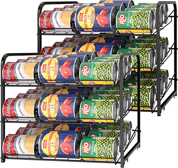 Photo 1 of 2 Pack Can Organizer for Pantry Stackable Can Storage Dispenser Can Rack Organizer 3 Tier Can Holder for Pantry Hold up to 72 cans for Kitchen Cabinet, Black
