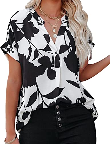 Photo 1 of Allimy Women Summer Casual Split V Neckline Chiffon Blouses Loose Tunic Short Sleeve Tops
SIZE XL 